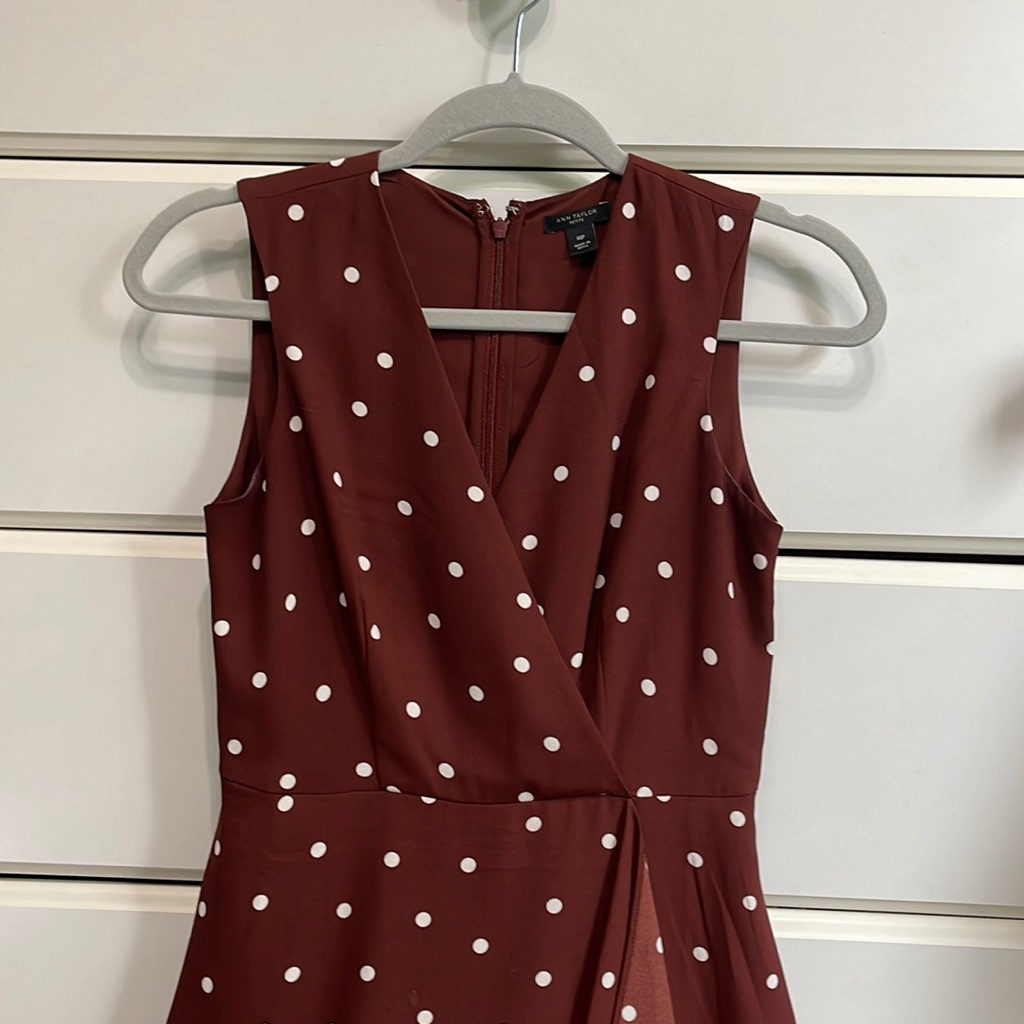 ANN TAYLOR Cognac Brown Polka Dot Wrap Dress ANN TAYLOR Cognac Brown Polka Dot Wrap Dress